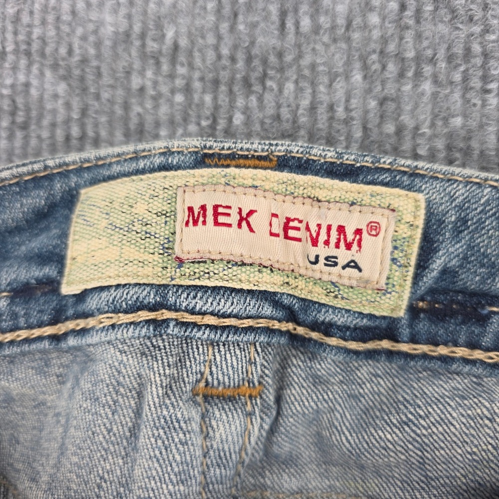 MEK Denim Easter Island Medium Wash Bootcut Jeans Blue Low Rise 27x32 Distressed - Picture 7 of 11